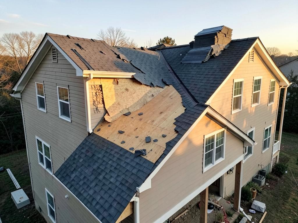 Shingle tear-off in progress on a North Georgia home