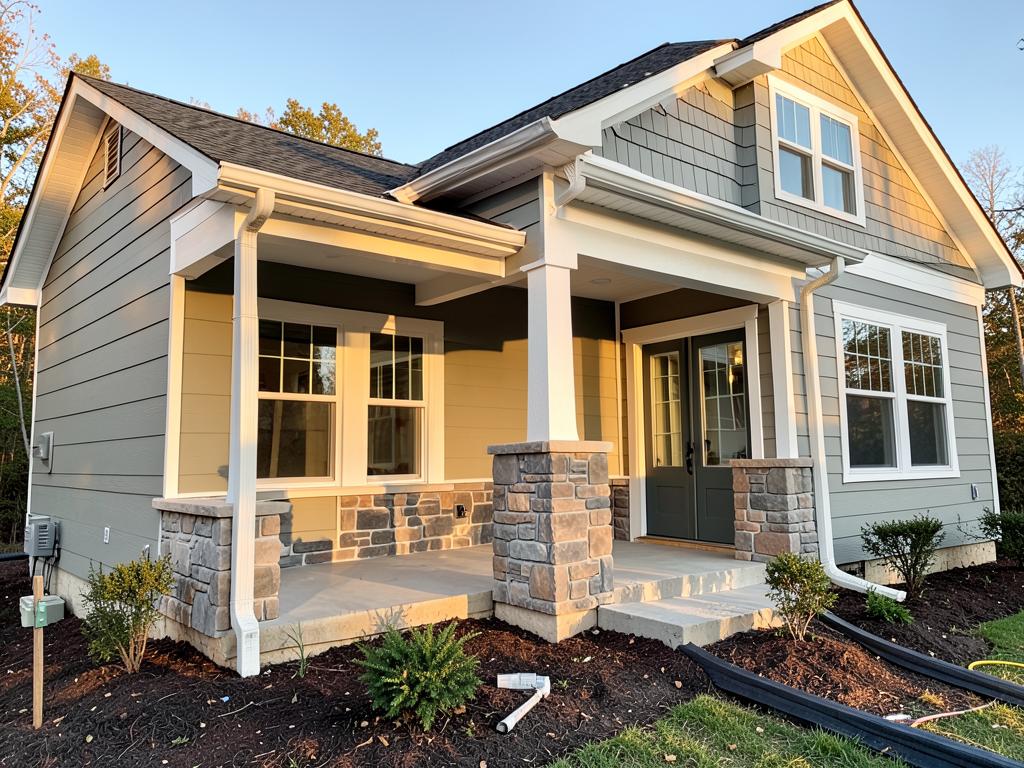Exterior remodel with new siding, trim and stone accents