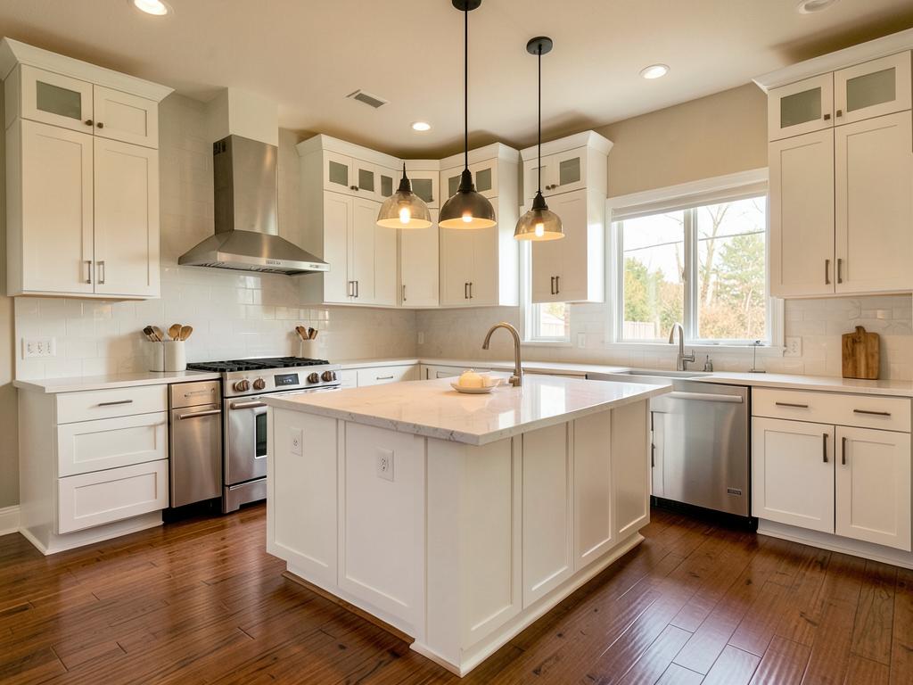 Finished kitchen remodel with island and shaker cabinets
