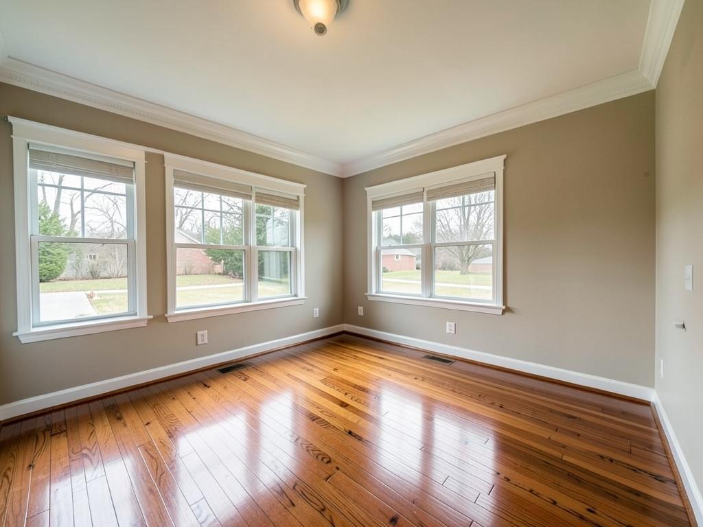 Freshly remodeled interior room with new trim and floors