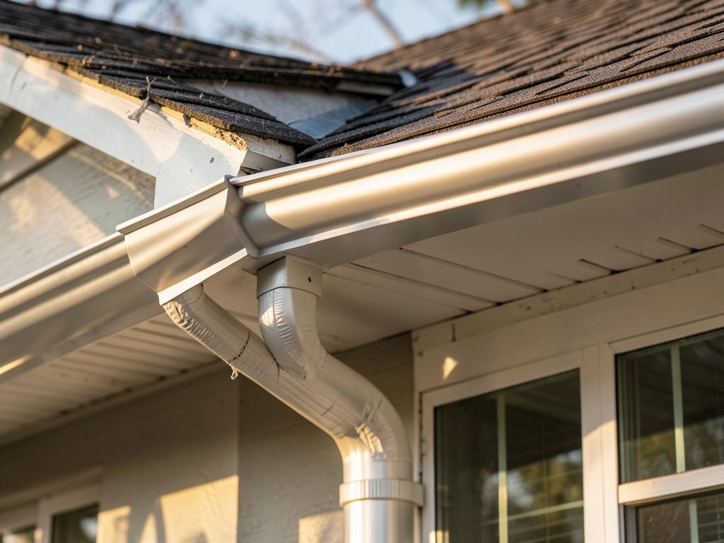 New seamless gutter and downspout on a home's fascia